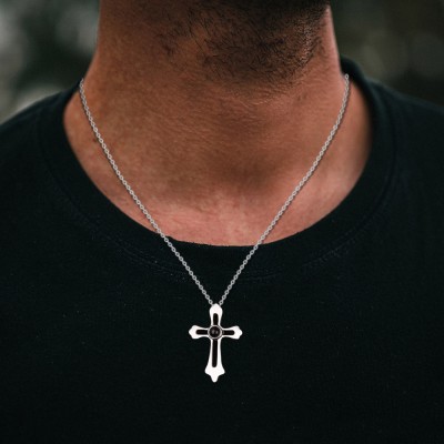 Personalised Mens Hollow Cross Photo Projection Necklace with Picture Inside Gifts For Father Dad Grandpa Him