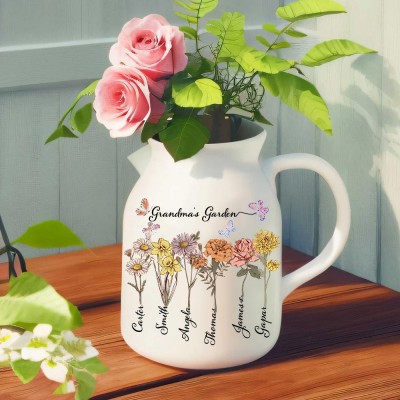 Custom Granny's Garden Vase With Birth Flower And Names Personalised Gift Ideas For Mum Grandma Mother's Day Gift
