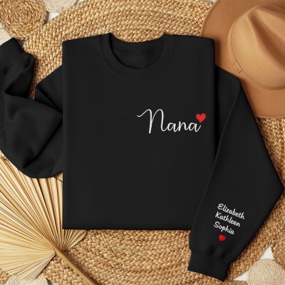 Custom Nana Sweatshirt with Grandkids Names On Sleeve Heartful Gift For Grandma Mum Mother's Day Gifts