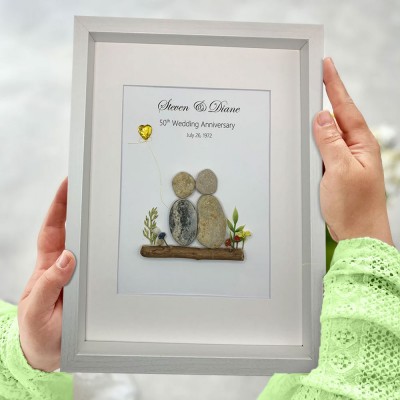 Personalised Wedding Anniversary Pebble Art Frame Anniversary Gift