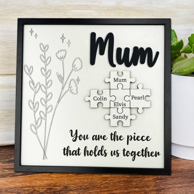 Custom Family Puzzle Pieces Sign With Name Unique Gift For Mum Grandma Mother's Day Gift