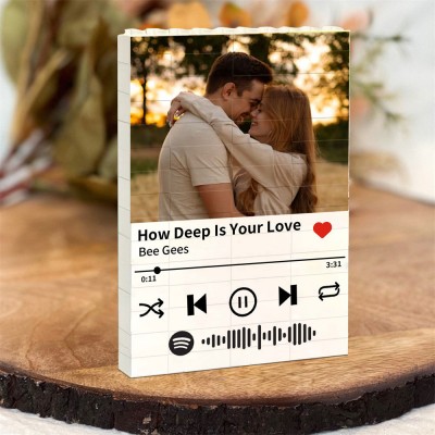 Custom Music Song Building Block Puzzle Photo Brick with Spotify Code For Valentine's Day Anniversary Gift Ideas