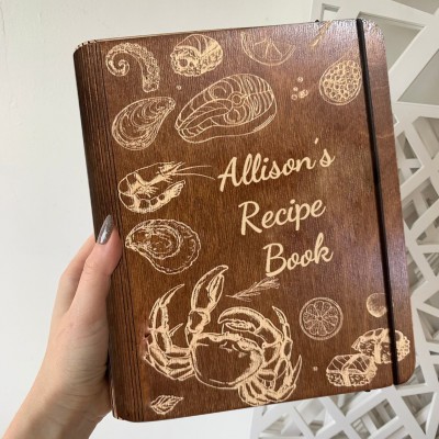 Personalised Wooden Recipe Book Family Cookbook Journal Christmas Gift For Mum