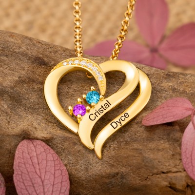 Personalised To My Wife Heart Name Necklace with Birthstone Designs For Anniversary Valentine's Day Christmas Gift For Wife