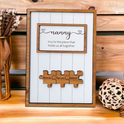 Custom Puzzle Pieces Sign Name Frame Unique Gift Ideas For Mum Grandma Mother's Day Gift