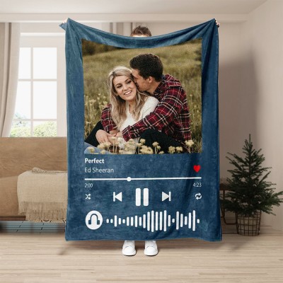 Personalised Spotify Music Song Photo Blanket Valentine's Day Gift Ideas for Boyfriend Anniversary Gifts for Her