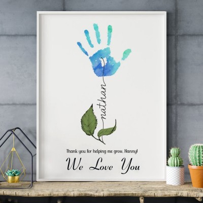 Best Mum In The World Custom Flower DIY Handprint Art Frame Gift for Mum Grandma 