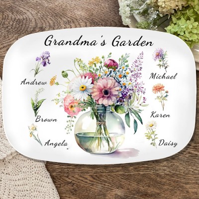 Grandma's Garden Birth Flower Plate Personalised Family Platter Gifts for Mum Grandma Christmas Gift Ideas