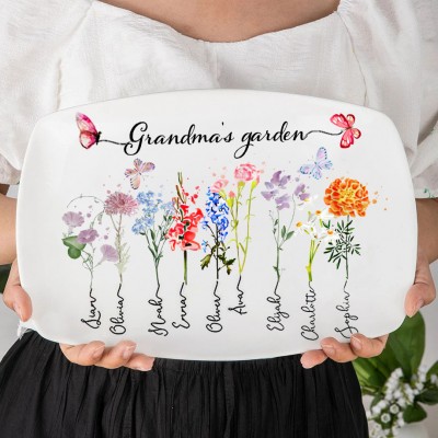 Mum's Garden Birth Month Flower Platter Personalised Gifts for Mum Grandma Keepsake Gifts Christmas Gift Ideas