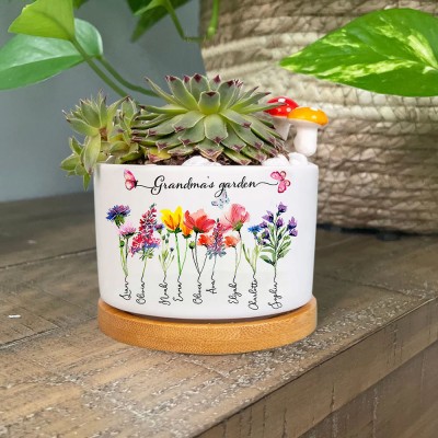 Personalised Grandma's Garden Mini Succulent Plant Birth Flower Pots Gift For Mum Grandma