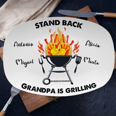 Personalised Stand Back Grandpa Is Grilling Platter Father's Day BBQ Gift