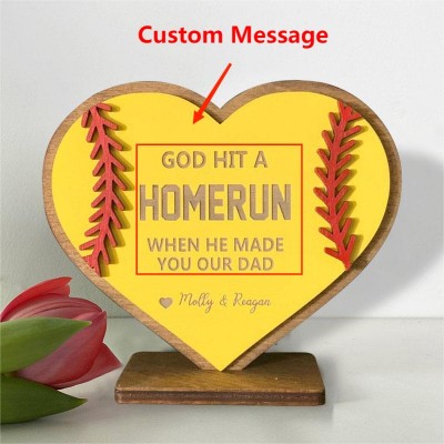 Personalised God Hit A Homerun When He Made You Our Dad Heart Shaped Baseball Sign Father's Day Gift