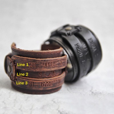 Personalised Men Leather Wrap Engraved Bracelet