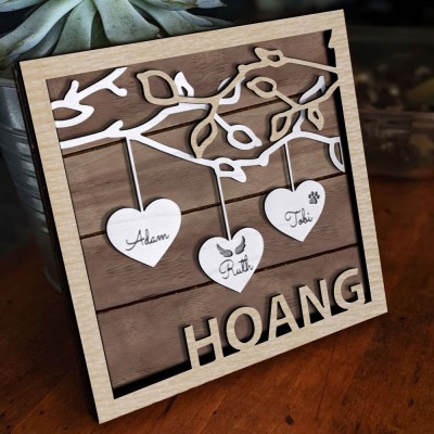 Personalised Family Tree Wood Sign Name Engravings Home Wall Decor Anniversary Christmas Birthday Gifts