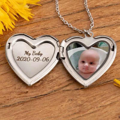 Engraved Heart Photo Locket Necklace