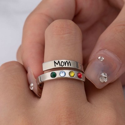 Personalised Birthstone Wrap Name Ring with 1-8 Birthstones Mother's Day Gift