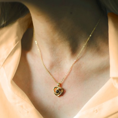 Personalised Memorial Heart Photo Projection Necklace Anniversary, Birthday Gift