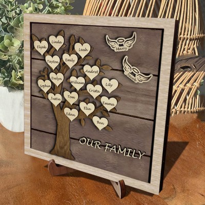 Personalised Wood Family Tree Sign with Engraved Names Christmas Gift