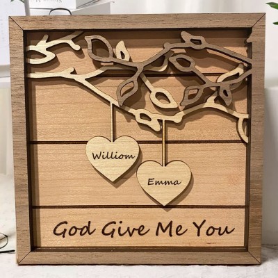 Personalised Family Tree Couples Wooden Sign Name Engravings Anniversary Gifts For Wife Her