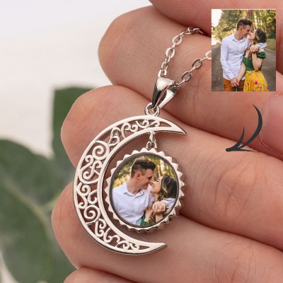 S925 Silver Personalised Photo Necklace Sun & Moon