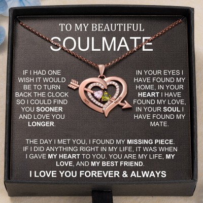 Personalised To My Beautiful Soulmate Cupid Arrow Birthstone Necklace Gift Ideas for Girlfriend Anniversary Gifts for Wife Birthday Gift
