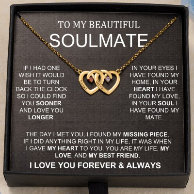 Personalised To My Soulmate Birthstone Heart To Heart Couple Necklace Anniversary Gift For Wife Girlfriend Her