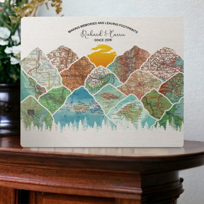 Custom Mountain Travel Map Long Distance Gifts Anniversary Gifts for Wife Keepsake Gifts for Husband