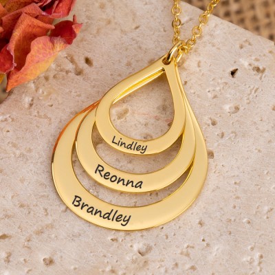 Personalised Drop Shaped Names Engraved Family Necklace Gifts For Mum Grandma Wife Her