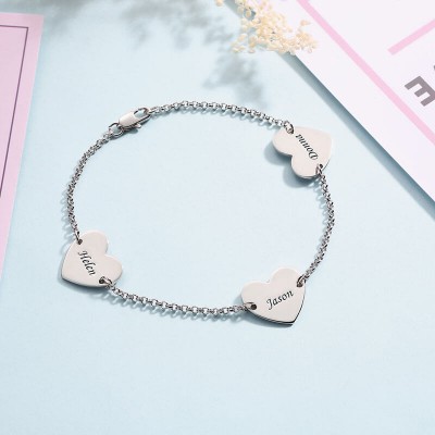 Engravable Bracelet with 1-4 Heart Shape Charms