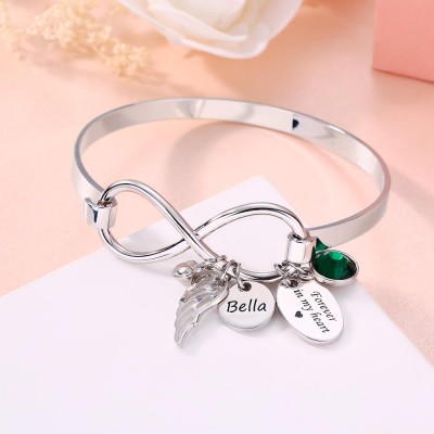 Personalised Infinity Name Bracelet Forever In My Heart Angel Wing 