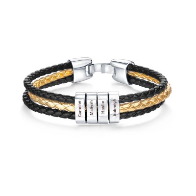 Braided Layered Leather Bracelet with Small Custom Silver and Gold Beads 1-10 Beads