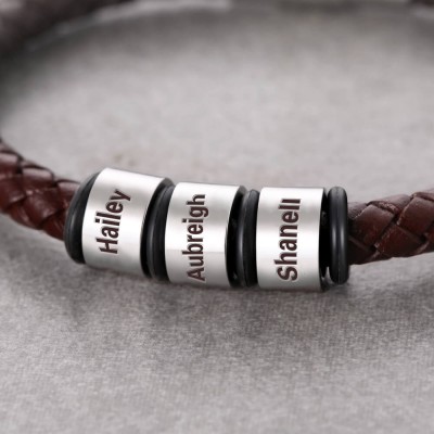 Personalised Brown Leather Bracelet With 1-10 Beads