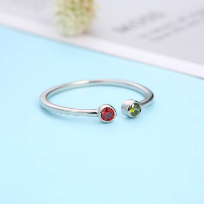 S925 Sterling Silver Personalised Simple Birthstone Ring For Her