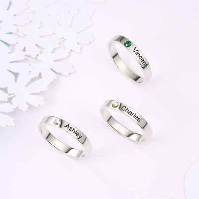 S925 Sterling Silver Personalised Stackable 2 Name Rings With Birthstone