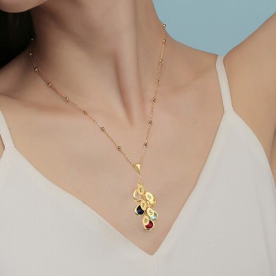 18K Gold Plating Custom Birthstone Drop Necklace for Her With 1-8 Pendants