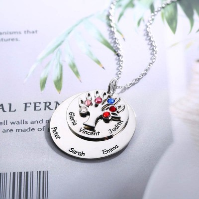 Personalised Family Tree Necklace with 4-8 Birthstones