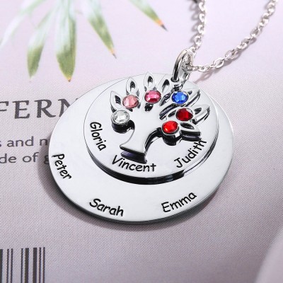 Personalised Family Tree Necklace with 1-8 Birthstones