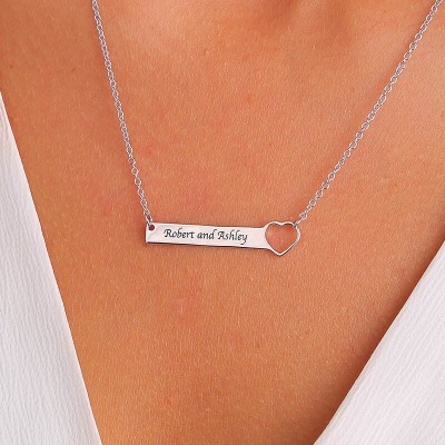 Personalised Bar Necklace with Heart Gift for Her