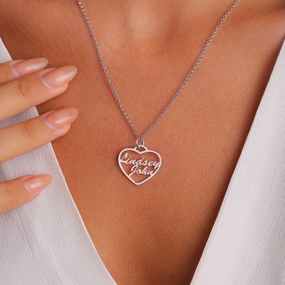 Personalised Heart Shape 2 Names Necklace Couples Necklace