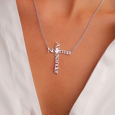 Personalised Cross Two Name Necklace