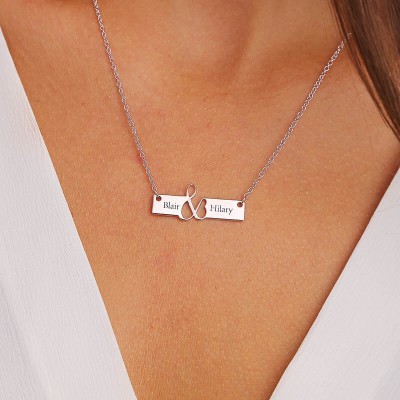 Personalised  Horizontal Engraved Bar Necklace Couples Necklace