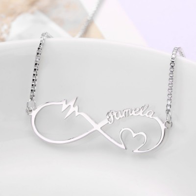 Personalised Infinity Heartbeat  Name Necklace
