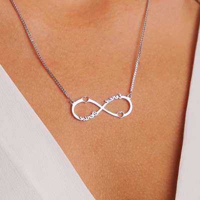 Personalised Double Heart Infinity Names Necklace Couples Necklace