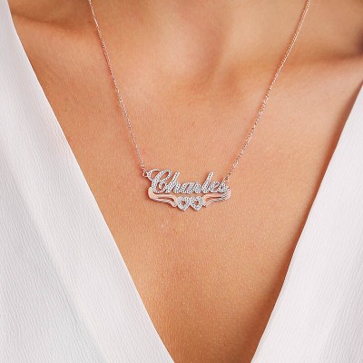 18K Rose Gold Plating Personalised Two-Color Name Necklace with Heart Decoration Below