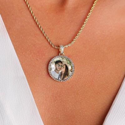 Personalised Photo Medallions Memory Necklace Pendant with Chain Leaves Shape Gift for Husband and Boyfriend
