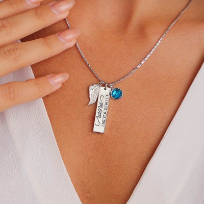 Personalised Memorial Vertical Bar Necklace with Birthstone