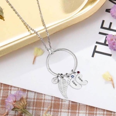 Personalised Leaf Charm Circle with 1-8 Baby Feet Shape Pendants Perfect Mother's Day Gift