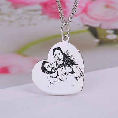 Vertical Heart Photo Engraved Tag Necklace