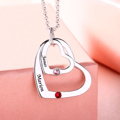 Floating Heart In Heart Necklace With Birthstones