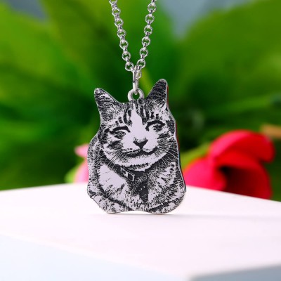 Custom Pet Photo Engraved  Necklace